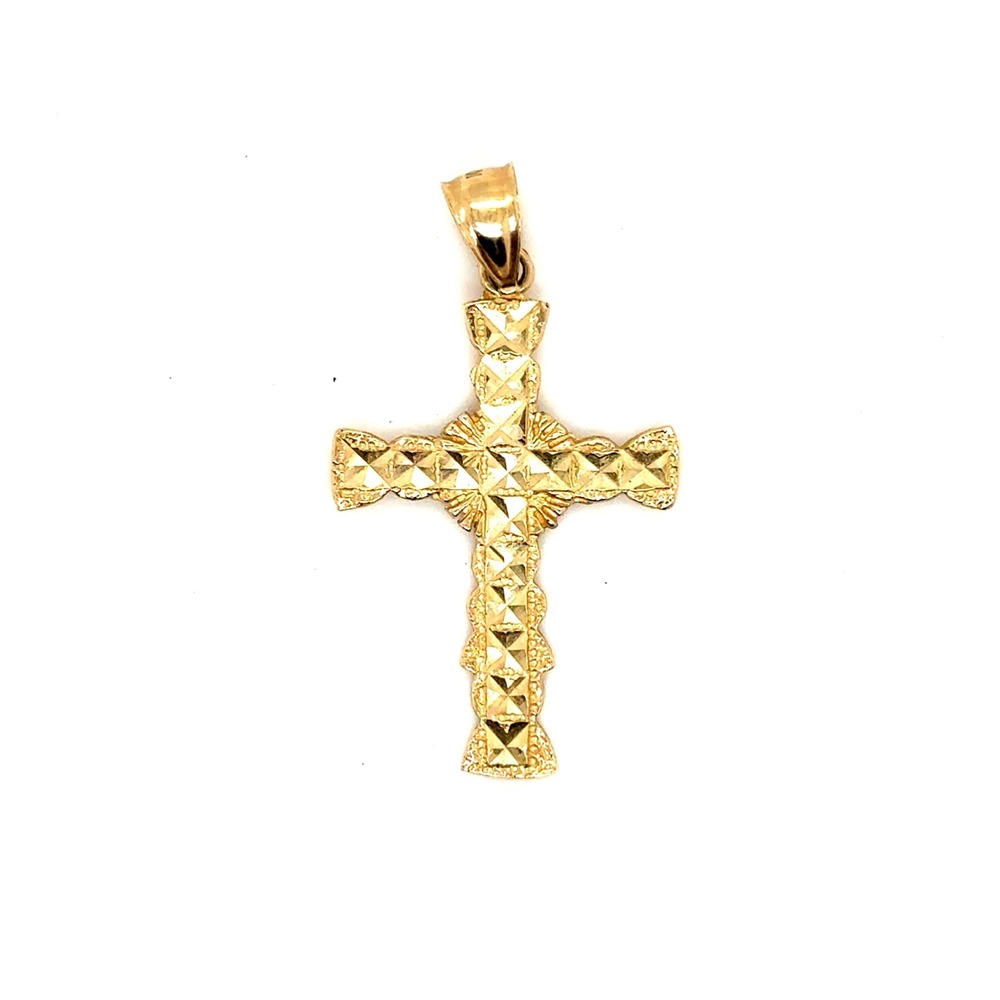 10K Yellow Gold Diamond Cut Cross Pendant Signed LAC 2.1g Religious Charm